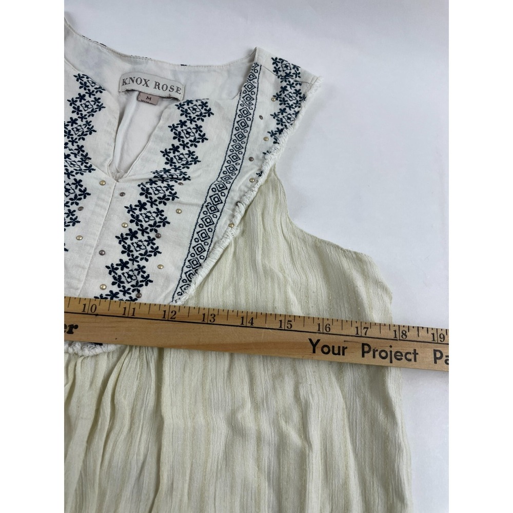 Knox Rose Peasant Top Women's Size Medium Cream Boho Sleeveless Slit Round Neck - Picture 5 of 6